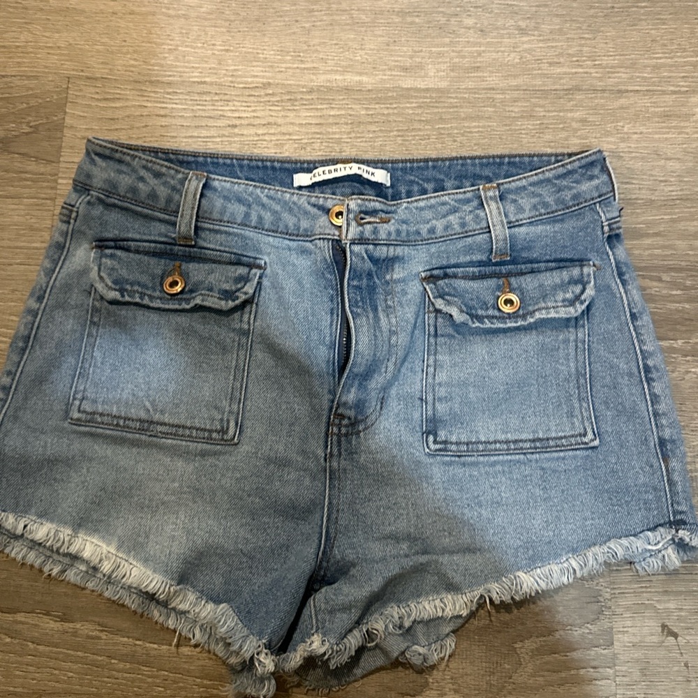 Celebrity Pink Denim Shorts Size 11 Light Wash Frayed Hem High Rise Trendy